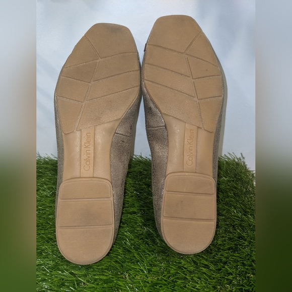 Calvin Klein Shoes Womens 7.5 Pash Ballet Flats Bronze Faux Leather Square Toe - Picture 7 of 8